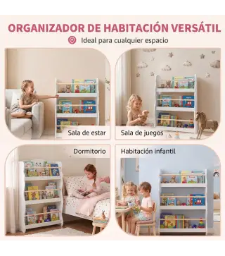 Librería Infantil de Pared de 3 Niveles Estantería para Libros para Dormitorio Guardería de 3 a 8 Años Blanco