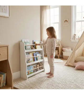 Librería Infantil de Pared de 3 Niveles Estantería para Libros para Dormitorio Guardería de 3 a 8 Años Blanco
