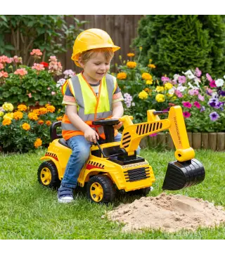 Excavadora sin Pedales Juguete con Casco de Seguridad Excavadora Correpasillos con Brazo Excavador 1 a 4 Años Amarillo