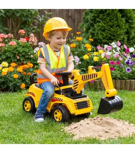 Excavadora sin Pedales Juguete con Casco de Seguridad Excavadora Correpasillos con Brazo Excavador 1 a 4 Años Amarillo