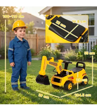 Excavadora sin Pedales Juguete con Casco de Seguridad Excavadora Correpasillos con Brazo Excavador 1 a 4 Años Amarillo
