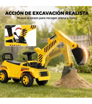 Excavadora sin Pedales Juguete con Casco de Seguridad Excavadora Correpasillos con Brazo Excavador 1 a 4 Años Amarillo