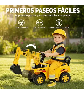 Excavadora sin Pedales Juguete con Casco de Seguridad Excavadora Correpasillos con Brazo Excavador 1 a 4 Años Amarillo