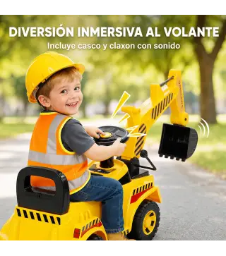 Excavadora sin Pedales Juguete con Casco de Seguridad Excavadora Correpasillos con Brazo Excavador 1 a 4 Años Amarillo