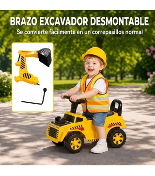 Excavadora sin Pedales Juguete con Casco de Seguridad Excavadora Correpasillos con Brazo Excavador 1 a 4 Años Amarillo