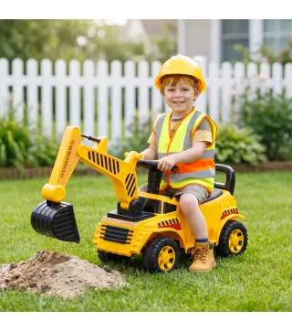 Excavadora sin Pedales Juguete con Casco de Seguridad Excavadora Correpasillos con Brazo Excavador 1 a 4 Años Amarillo