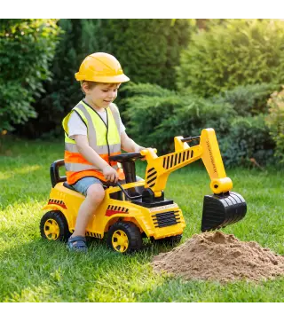 Excavadora sin Pedales Juguete con Casco de Seguridad Excavadora Correpasillos con Brazo Excavador 1 a 4 Años Amarillo