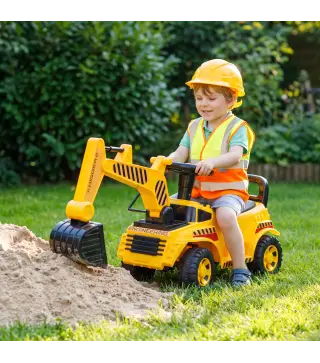 Excavadora sin Pedales Juguete con Casco de Seguridad Excavadora Correpasillos con Brazo Excavador 1 a 4 Años Amarillo