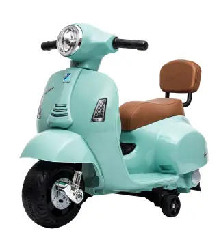 Moto Eléctrica para Niños Licencia Mini Vespa GTS 2 Ruedas Auxiliares Batería de Litio Faro Bocina Respaldo Verde