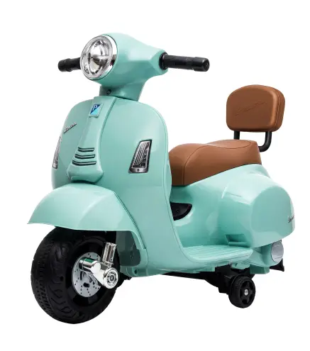 Moto Eléctrica para Niños Licencia Mini Vespa GTS 2 Ruedas Auxiliares Batería de Litio Faro Bocina Respaldo Verde