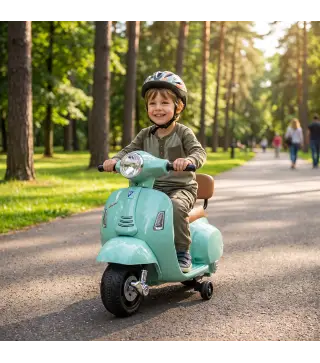 Moto Eléctrica para Niños Licencia Mini Vespa GTS 2 Ruedas Auxiliares Batería de Litio Faro Bocina Respaldo Verde