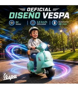 Moto Eléctrica para Niños Licencia Mini Vespa GTS 2 Ruedas Auxiliares Batería de Litio Faro Bocina Respaldo Verde
