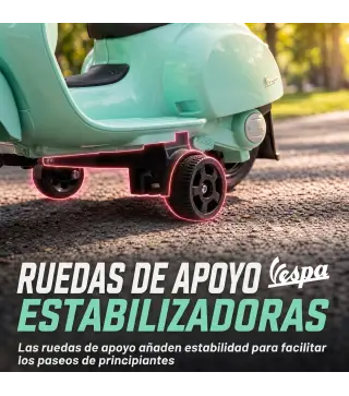 Moto Eléctrica para Niños Licencia Mini Vespa GTS 2 Ruedas Auxiliares Batería de Litio Faro Bocina Respaldo Verde