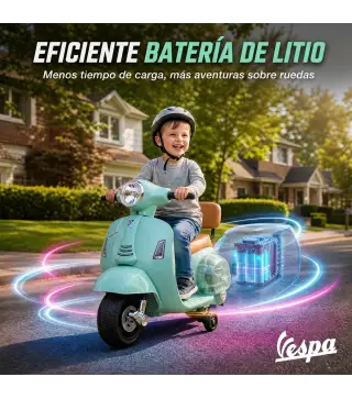 Moto Eléctrica para Niños Licencia Mini Vespa GTS 2 Ruedas Auxiliares Batería de Litio Faro Bocina Respaldo Verde