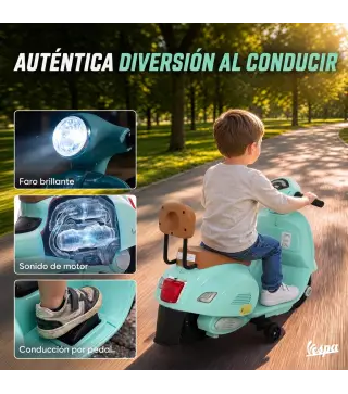 Moto Eléctrica para Niños Licencia Mini Vespa GTS 2 Ruedas Auxiliares Batería de Litio Faro Bocina Respaldo Verde
