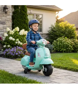 Moto Eléctrica para Niños Licencia Mini Vespa GTS 2 Ruedas Auxiliares Batería de Litio Faro Bocina Respaldo Verde
