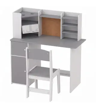 Escritorio Infantil con Silla Soporte de Tableta Ajustable Portalápices Panel de Corcho 5-12 Años Gris