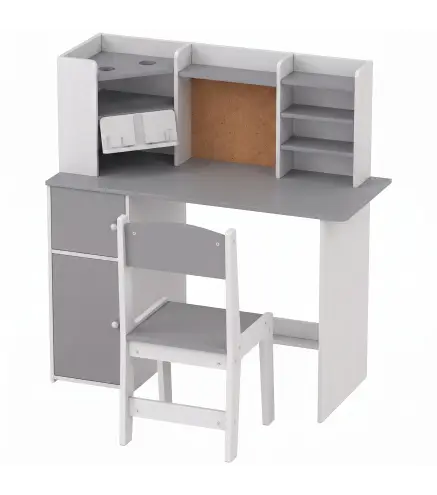 Escritorio Infantil con Silla Soporte de Tableta Ajustable Portalápices Panel de Corcho 5-12 Años Gris