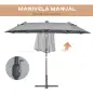 Sombrilla de Jardín Doble 295x150x219 cm con Luces LED Solares Toldo con Inclinación Ajustable y Manivela Manual Gris