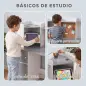 Escritorio Infantil con Silla Soporte de Tableta Ajustable Portalápices Panel de Corcho 5-12 Años Gris