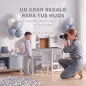 Escritorio Infantil con Silla Soporte de Tableta Ajustable Portalápices Panel de Corcho 5-12 Años Gris