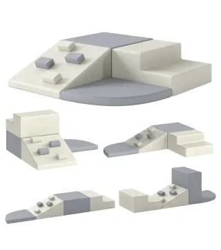 Juego de 4 Bloques de Espuma para Niños de Psicomotricidad Tapizados en PU Escalar y Gatear 1-3 Años Gris Claro y Beige