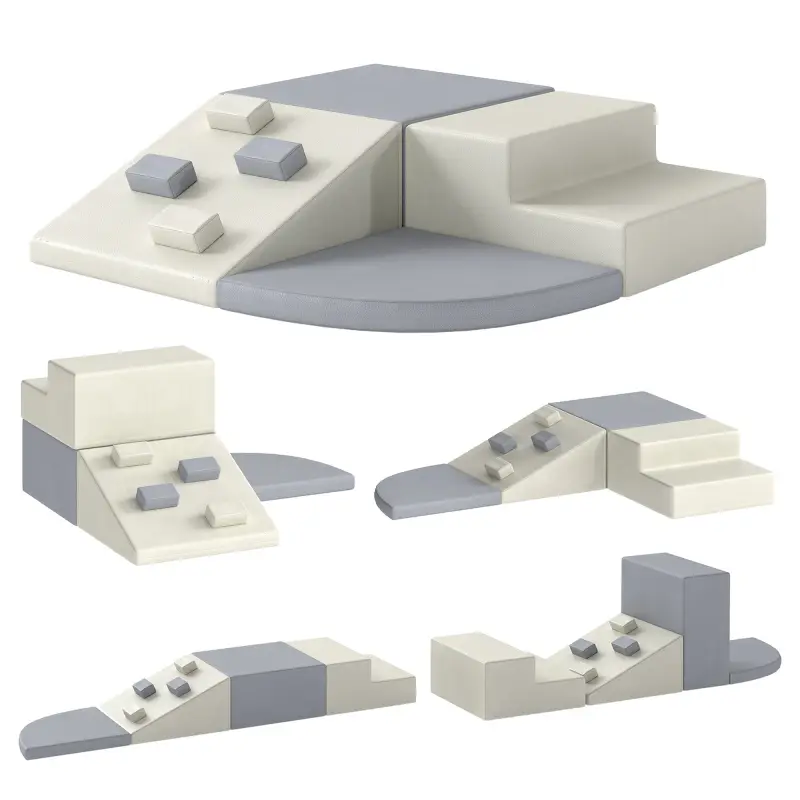 Juego de 4 Bloques de Espuma para Niños de Psicomotricidad Tapizados en PU Escalar y Gatear 1-3 Años Gris Claro y Beige