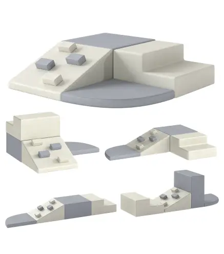 Juego de 4 Bloques de Espuma para Niños de Psicomotricidad Tapizados en PU Escalar y Gatear 1-3 Años Gris Claro y Beige