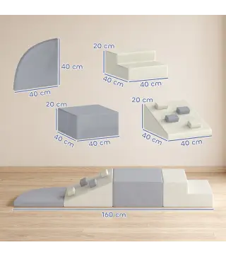 Juego de 4 Bloques de Espuma para Niños de Psicomotricidad Tapizados en PU Escalar y Gatear 1-3 Años Gris Claro y Beige