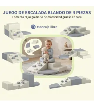 Juego de 4 Bloques de Espuma para Niños de Psicomotricidad Tapizados en PU Escalar y Gatear 1-3 Años Gris Claro y Beige