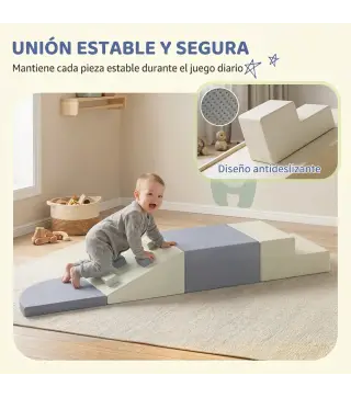 Juego de 4 Bloques de Espuma para Niños de Psicomotricidad Tapizados en PU Escalar y Gatear 1-3 Años Gris Claro y Beige