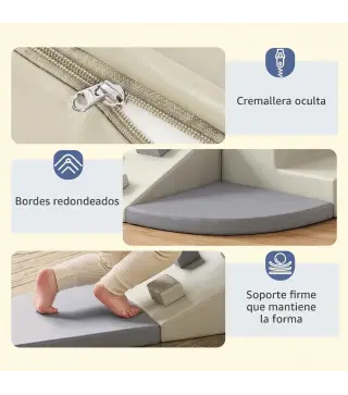 Juego de 4 Bloques de Espuma para Niños de Psicomotricidad Tapizados en PU Escalar y Gatear 1-3 Años Gris Claro y Beige
