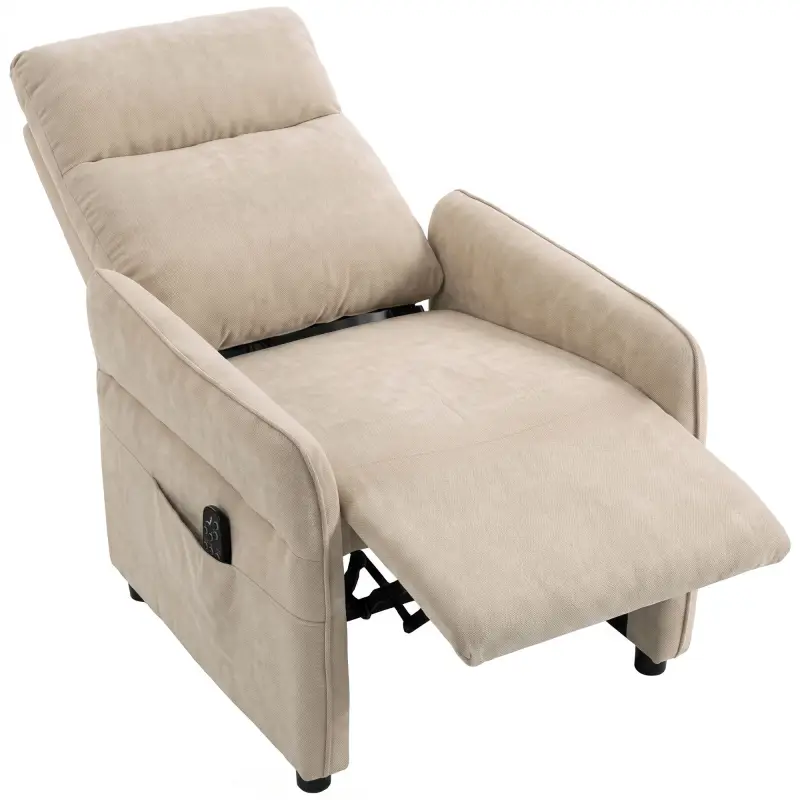 Sillón de Masaje con Calor Reclinación por Empuje 135° Reposapiés Reposabrazos Ajustables y 2 Bolsillos Beige Sillón de Masaje con Calor Reclinación por Empuje 135° Reposapiés Reposabrazos Ajustables y 2 Bolsillos Beige