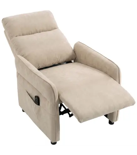 Sillón de Masaje con Calor Reclinación por Empuje 135° Reposapiés Reposabrazos Ajustables y 2 Bolsillos Beige