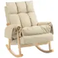 Silla Mecedora de Cuero Sintético con Bolsillos Laterales Patas de Madera Acolchado Grueso para Salón Dormitorio Beige