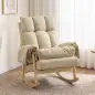 Silla Mecedora de Cuero Sintético con Bolsillos Laterales Patas de Madera Acolchado Grueso para Salón Dormitorio Beige