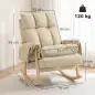 Silla Mecedora de Cuero Sintético con Bolsillos Laterales Patas de Madera Acolchado Grueso para Salón Dormitorio Beige