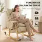 Silla Mecedora de Cuero Sintético con Bolsillos Laterales Patas de Madera Acolchado Grueso para Salón Dormitorio Beige