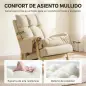 Silla Mecedora de Cuero Sintético con Bolsillos Laterales Patas de Madera Acolchado Grueso para Salón Dormitorio Beige