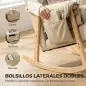 Silla Mecedora de Cuero Sintético con Bolsillos Laterales Patas de Madera Acolchado Grueso para Salón Dormitorio Beige