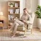 Silla Mecedora de Cuero Sintético con Bolsillos Laterales Patas de Madera Acolchado Grueso para Salón Dormitorio Beige