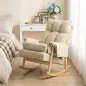 Silla Mecedora de Cuero Sintético con Bolsillos Laterales Patas de Madera Acolchado Grueso para Salón Dormitorio Beige