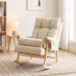 Silla Mecedora de Cuero Sintético con Bolsillos Laterales Patas de Madera Acolchado Grueso para Salón Dormitorio Beige