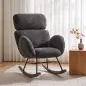 Silla Mecedora de Terciopelo con Reposacabezas Ajustable Acolchado Grueso Patas de Madera Reposabrazos Gris Oscuro Silla Mecedora de Terciopelo con Reposacabezas Ajustable Acolchado Grueso Patas de Madera Reposabrazos Gris Oscuro