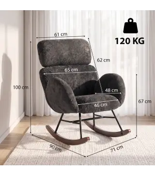Silla Mecedora de Terciopelo con Reposacabezas Ajustable Acolchado Grueso Patas de Madera Reposabrazos Gris Oscuro