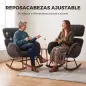Silla Mecedora de Terciopelo con Reposacabezas Ajustable Acolchado Grueso Patas de Madera Reposabrazos Gris Oscuro Silla Mecedora de Terciopelo con Reposacabezas Ajustable Acolchado Grueso Patas de Madera Reposabrazos Gris Oscuro