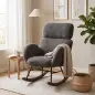 Silla Mecedora de Terciopelo con Reposacabezas Ajustable Acolchado Grueso Patas de Madera Reposabrazos Gris Oscuro Silla Mecedora de Terciopelo con Reposacabezas Ajustable Acolchado Grueso Patas de Madera Reposabrazos Gris Oscuro