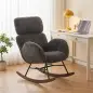 Silla Mecedora de Terciopelo con Reposacabezas Ajustable Acolchado Grueso Patas de Madera Reposabrazos Gris Oscuro Silla Mecedora de Terciopelo con Reposacabezas Ajustable Acolchado Grueso Patas de Madera Reposabrazos Gris Oscuro