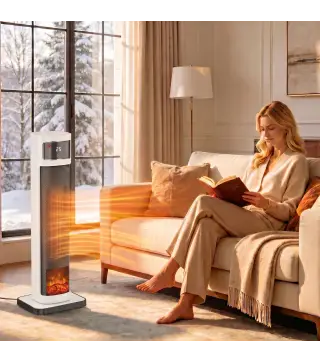 Calefactor Eléctrico de Cerámica con Termostato Regulable 4 Modos Panel Táctil Mando a Distancia Blanco