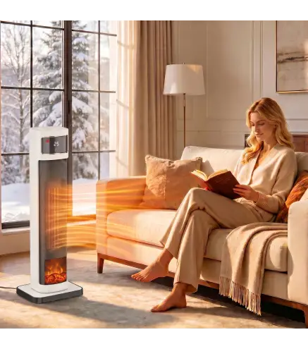Calefactor Eléctrico de Cerámica con Termostato Regulable 4 Modos Panel Táctil Mando a Distancia Blanco